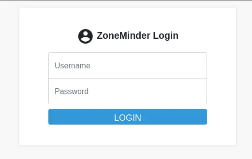 ZoneMinder login page at /zm