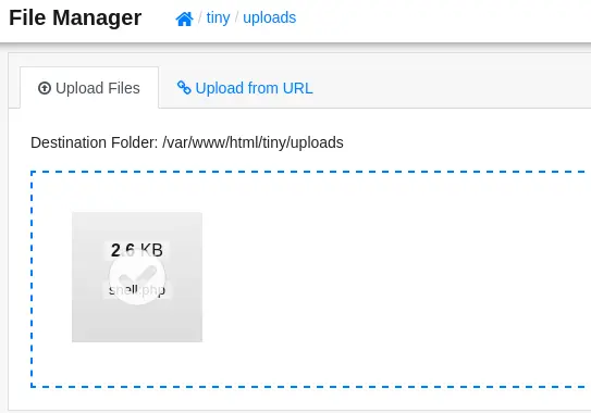 Uploading shell.php to /var/www/html/tiny/uploads through Tiny File Manager